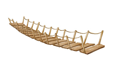 Hand painted watercolor rope bridge isolated