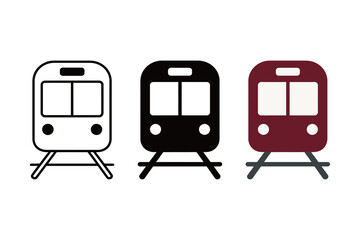 Subway or Commuter Train Icon Set: Flat Vector and Outline Silhouette for Public Rail Transportation