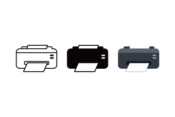 Office Printer Device Icon Set: Flat Vector and Outline Illustration for Technology, Printing, and Paperwork