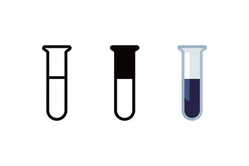 Test Tube with Liquid Icon Set: Flat Vector and Outline Illustration for Science, Laboratory, and Medical Research