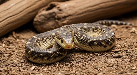 Naklejka premium Close-up of a Radiated Ratsnake Coiled on the Ground.