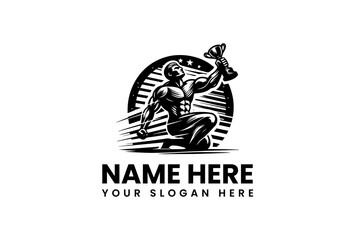 Muscular Athlete Celebrates Victory Holding Trophy High in Triumph.