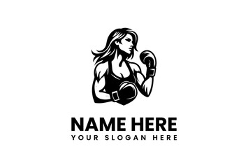 Obraz premium Muscular Female Boxer in Silhouette with Boxing Gloves Ready to Fight.