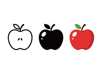 Apple Fruit Icon Set: Outline, Silhouette, and Color Styles for Education, Health, and Produce