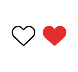 Like Heart Symbol Icon Set - Outline and Solid Red Styles for Social Media Engagement and Favorite Actions