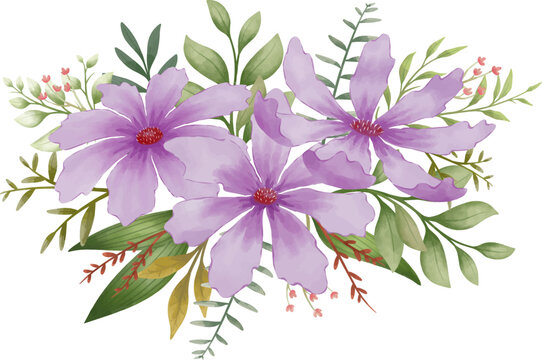 Elegant purple flowers arrangement with green leaves watercolor style delicate floral vector illustration for wedding and engagement design elements - Powered by Adobe