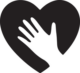 Heart with helping hand outline silhouette icon, symbolizing care, support, and charity.