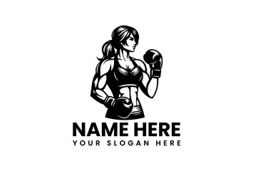 Fototapeta premium Powerful Female Boxer Silhouette Logo Design