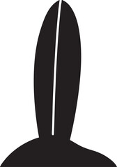 Surfboard silhouette stuck in beach sand icon, symbol of surfing, ocean, and summer vibes.
