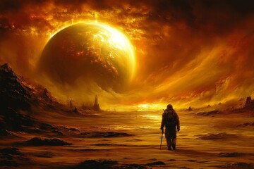 A solitary figure traverses a desolate wasteland, symbolizing hope and resilience in a ruined world.