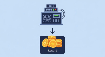 Cryptocurrency Mining Rig Generating Bitcoin Reward Coins graphic design