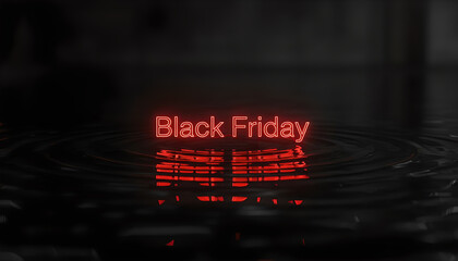 Illuminated Black Friday text reflected in rippling water surface  