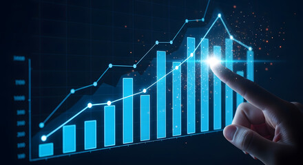 Financial growth and investment concept A hand pointing towards a rising stock chart, symbolizing business success and market trends