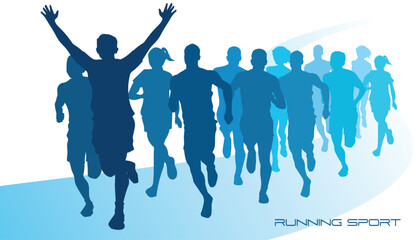 Group of marathon  running race isolated on  abstract blue swirl background.. vector,illustration