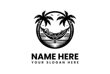 Relaxed Skeleton in Hammock Between Palm Trees Graphic. © vectorvovdesign
