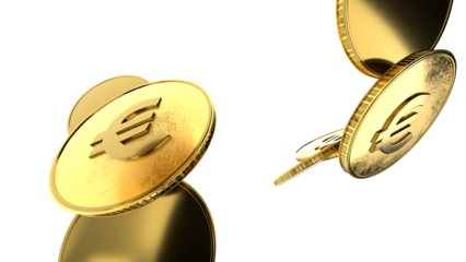 Gold money euro coin with a laurel wreath

