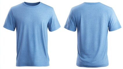 Light blue, short-sleeved crew neck t-shirt displayed front and back on a white background.  The shirt shows a subtle heather texture
