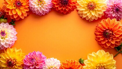Obraz premium A colorful floral border of daisy and gerbera flowers in pink, yellow, and orange creates a beautiful summer frame of nature