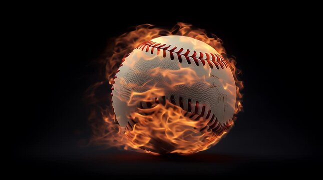 Baseball engulfed in fiery flames animation