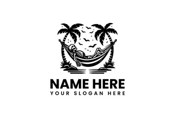 Relaxing Skeleton in Hammock Between Palm Trees with Bats Flying Around.