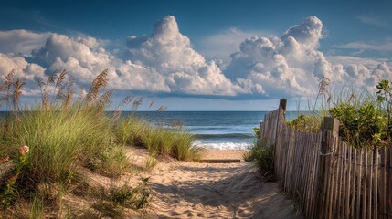 Fototapeta premium Delaware Beach: Beautiful Atlantic Beach Cityscape with Colorful Clouds