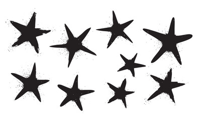 Graffiti Star Icon Set Grunge Spray Paint Stars with Drip Effect and Urban Street Art Style

