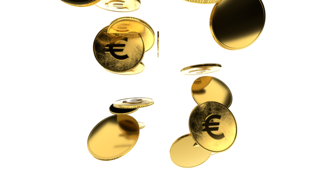 Gold money euro coin with a laurel wreath

