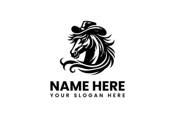 Silhouette of a Horse Head with Cowboy Hat and Flowing Mane.
