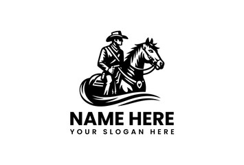 Silhouette of Cowboy Riding Horse with Hat and Detailed Saddle.