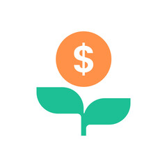 Flat Dollar Leaf Investment Financial Growth Icon