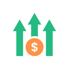 Flat Dollar Coin Up Arrows Financial Growth Icon