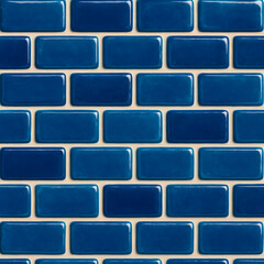 Seamless Deep Blue Brick Wall Texture | Glossy Ceramic Surface