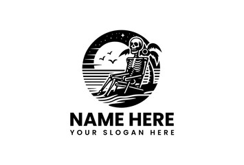 Skeleton Relaxing on Beach at Sunset in a Chair.