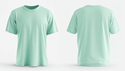 A pale mint green short-sleeved crew neck t-shirt, shown from front and back views on a white background