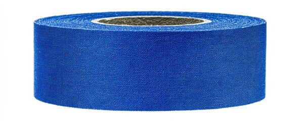 A roll of vibrant blue abrasive tape, tightly wound on a central core, isolated on a white background
