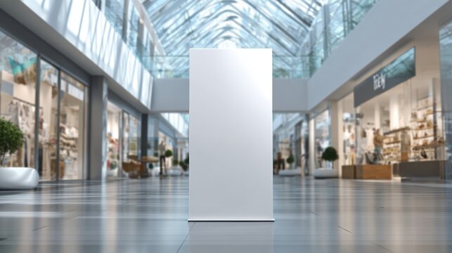 Blank Roll-Up Banner Mockup in Modern Shopping Mall