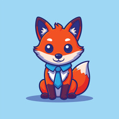 Obraz premium Cute fox sitting with tie cartoon vector icon illustration animal business icon concept isolated
