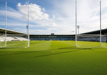 Gaelic Football or Hurling Pitch with Unique H-Shaped Goalposts in Stadium