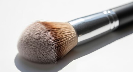 Professional makeup brush with soft bristles on white, ideal for beauty and cosmetic concepts.