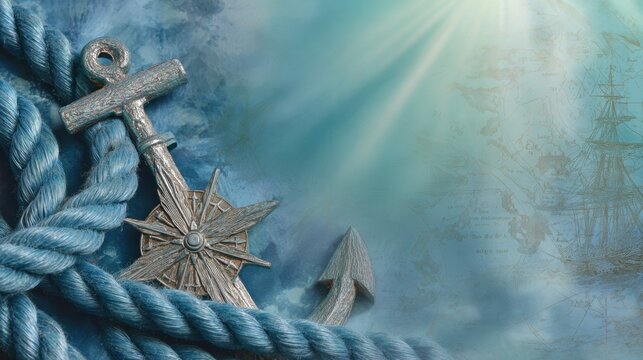 Anchor and Compass Against a Serene Ocean Backdrop at Dawn