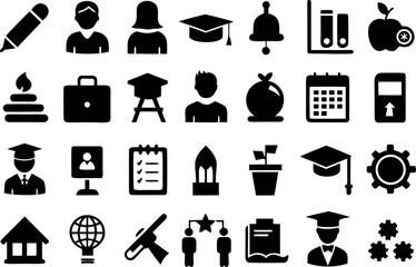 education icon set, education black symbol collection