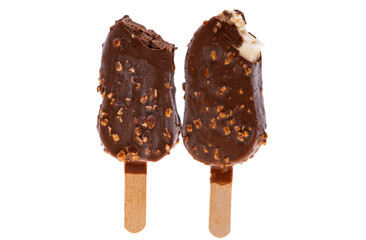 Chocolate ice cream on a stick isolated