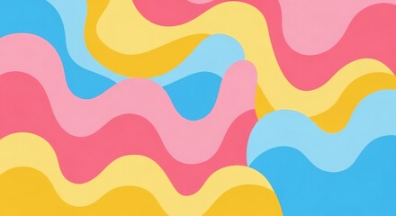 Whimsical Abstract Waves Pink Yellow Cerulean Playful