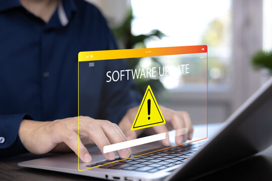 Businessman hand hold bar of Update Software Computer Program Upgrade Business Technology Internet, Update on virtual screen. Internet and technology concept, loading bar with installing the update.