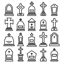 set of tomb stone with cross icon vector	