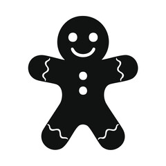 Black Gingerbread Man Icon with White Smile and Buttons
