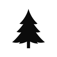 Black silhouette of a fir tree on white background