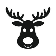 Black silhouette of a reindeer face with antlers and round eyes © MrFahim