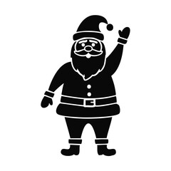Black Silhouette of Santa Claus Waving with Detailed Face