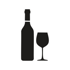 Black Silhouette of Wine Bottle and Glass drink beverage